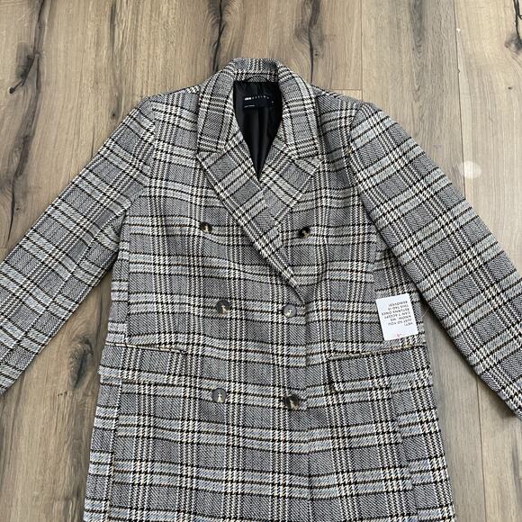 NEW ASOS DESIGN Size Medium Plaid Trench Coat Blue Black White Check Oversized - Picture 2 of 9